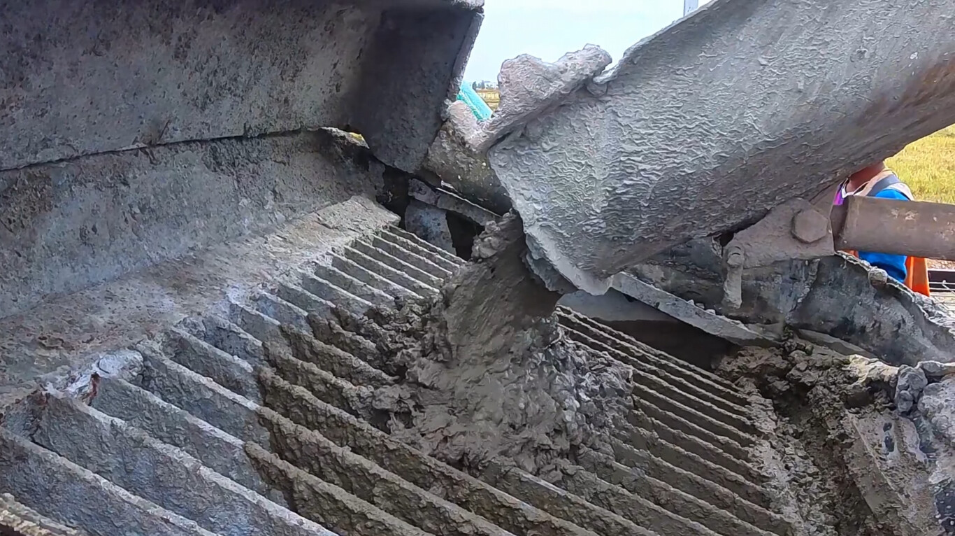 Concrete foundation pour from mixer truck in McAllen